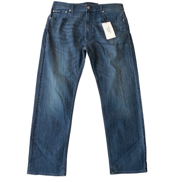 Calvin Klein Slim Straight Fit Black Jeans Men 36x30 Blue Denim Medium Wash NWT - Picture 1 of 9